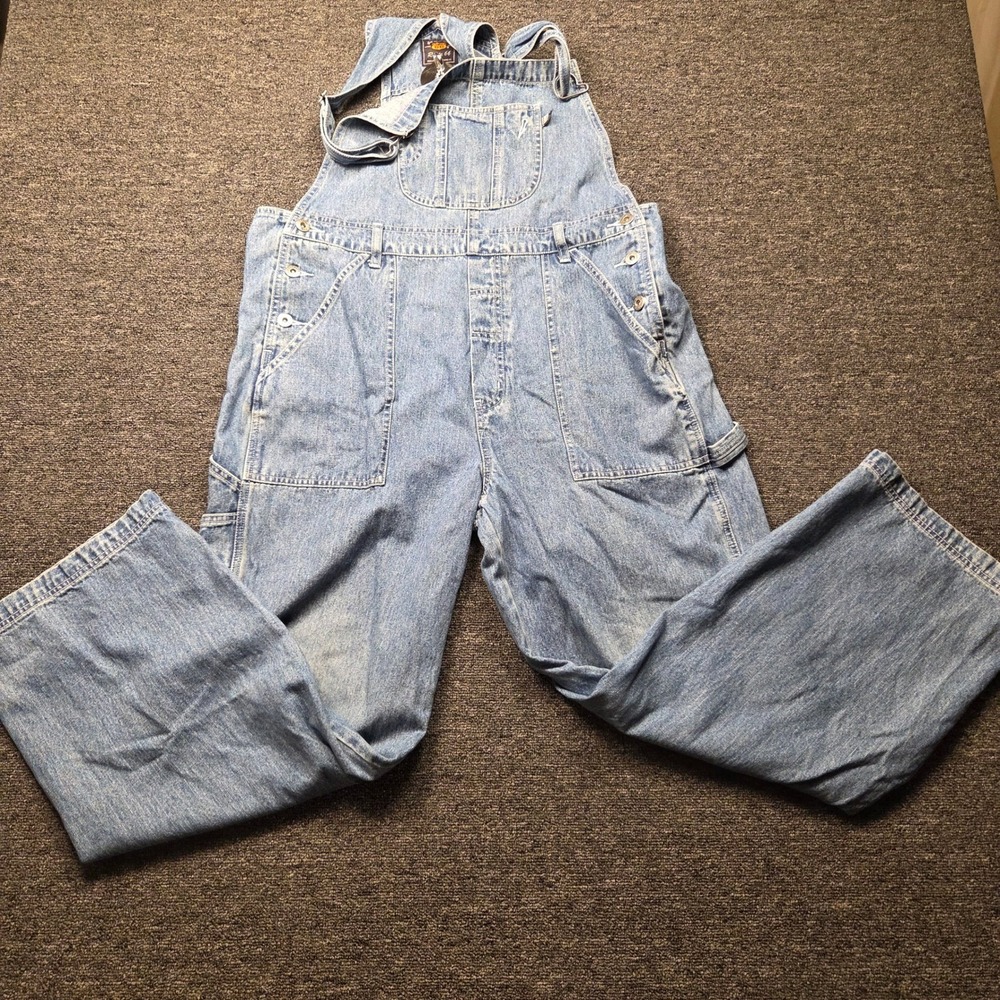 Route 66 Denim Overalls Mens L Blue Carpenter Utility Workwear Vintage 90s Style